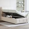 Paturi Copii 90 x 200cm Tapițerie Tăblie Reglabilă pe Înălțime Spațiu Mare Ergonomic Depozitare Hidraulică