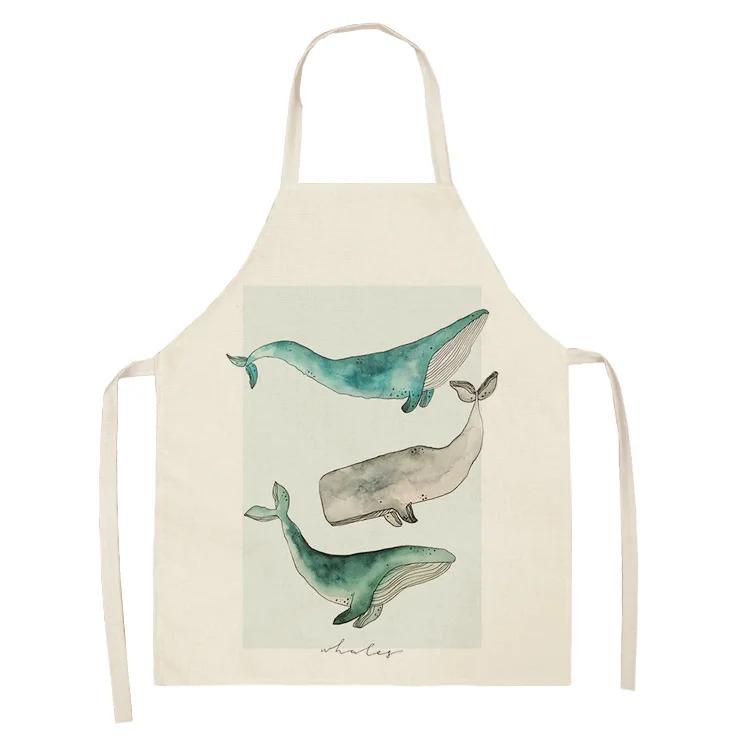 Ocean Animal Whale Jellyfish Pattern Cleaning Aprons Home Cooking Apron Cooking Linen Bibs Waist Baking Kitchen Aprons Delantal