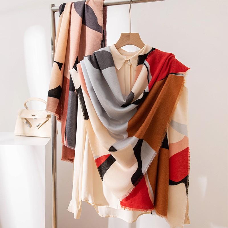 New imitation cashmere scarf atmosphere blue ethnic style printed large scarf medium and long scarf women's shawl