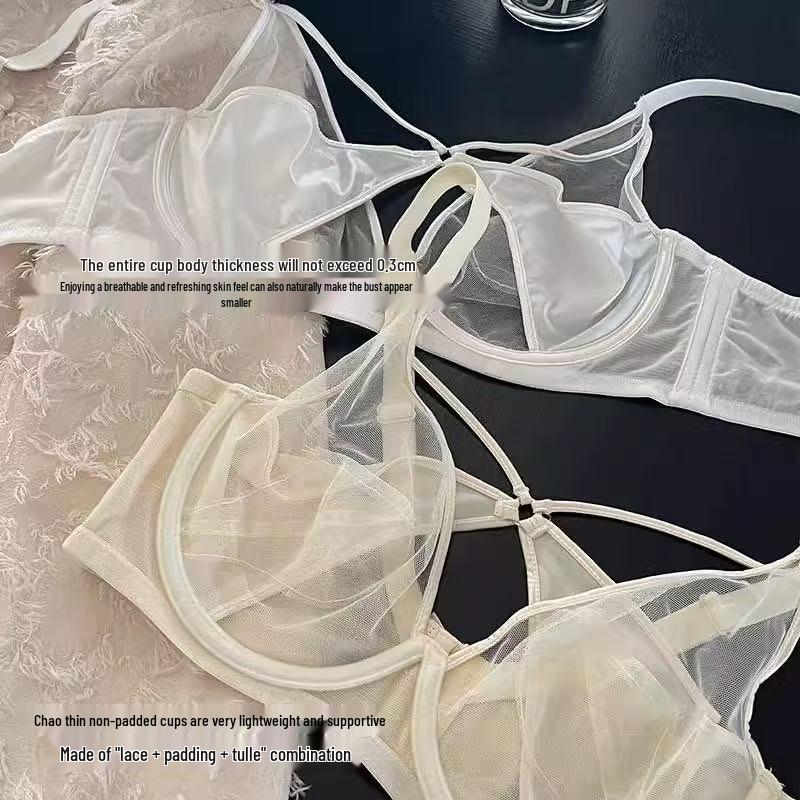 Elegant French Women's Uplift Lingerie: Thin Style, Anti-Sagging Soft Underwire Bra for Large Chest.