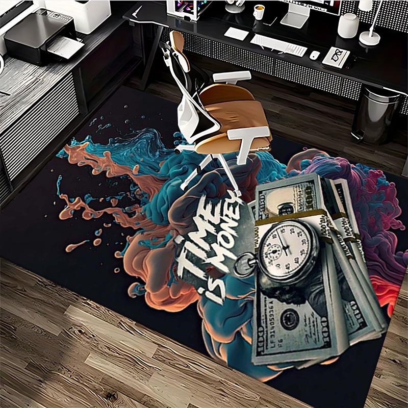 1pc Anime Cartoon Design Chair Mat - Time is Money - Office Desk Pad, Non-Slip Carpet for Home Decor, Gaming Room, Bedroom, Living Room, Birthday Gift