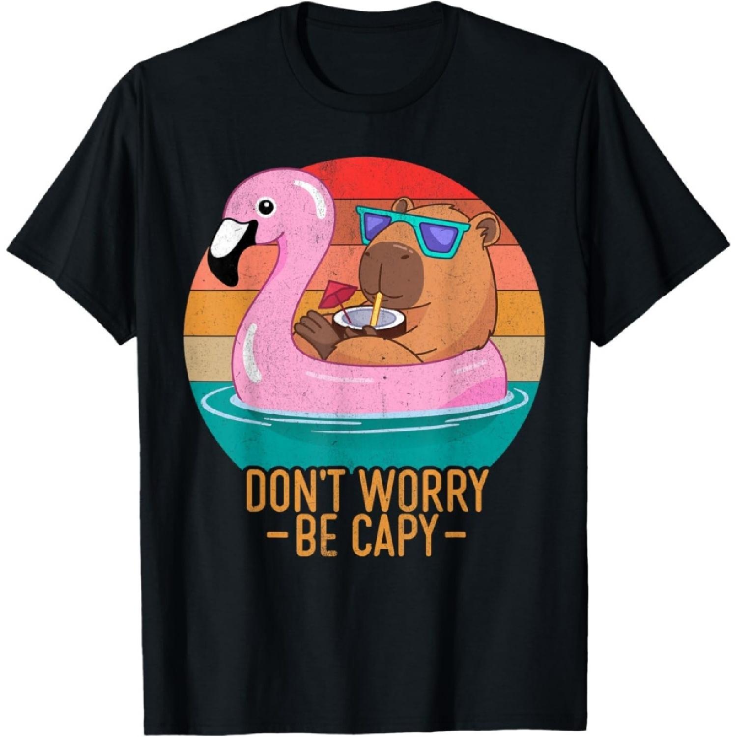 Retro Dont Worry Be Capy Kids Youth Women Men Boys Capybara T-Shirt S чёрный