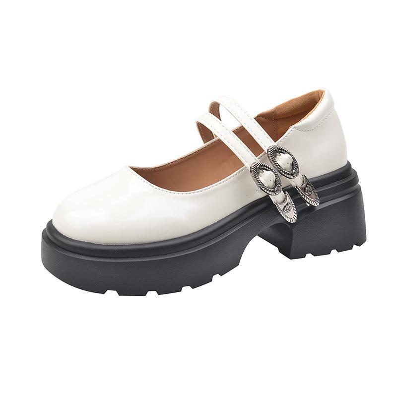 Women's new shallow muffin thick-soled buckle small fragrant Mary Jane shoes fashionable small leather shoes