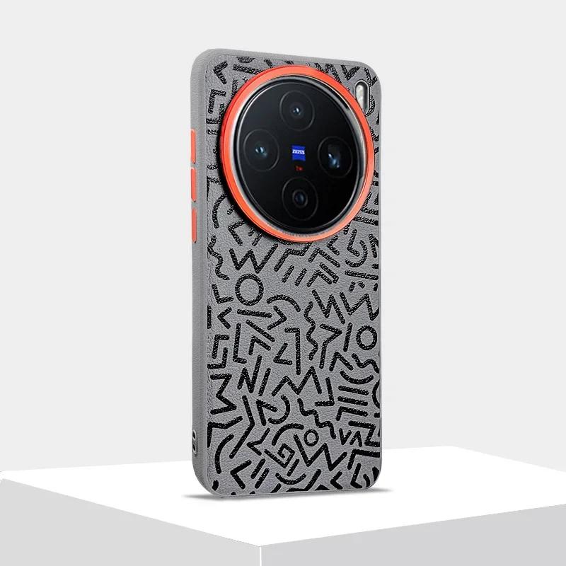 Luxury Graffiti Painted Leather Case for Xiaomi Redmi K80 Pro K80 Metal Button+Hardware Camera Len Large Hole Mobile Phone Cover