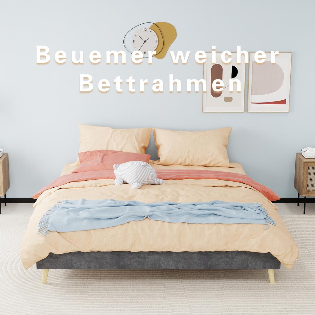 Modern minimalist bed frame, 160*200CM, gray, Dutch velvet material, does not include gas lift, does not include headboard and mattress.