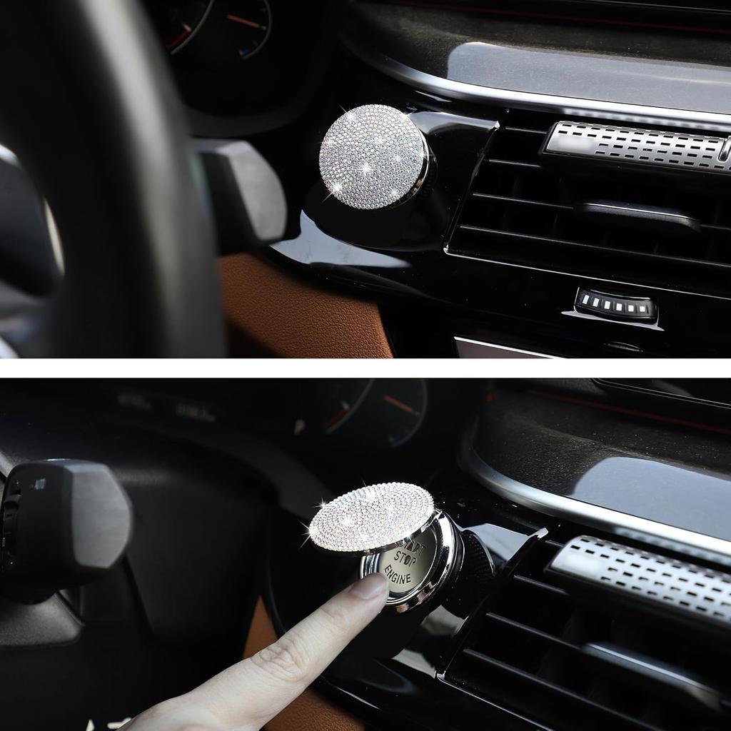 TOMALL Bling Car Engine Start Button Cover Diamond Crystal Push Start Ring Sticker Sparkly Accessories Circle Ring Bling Ignition Button Rhinestone