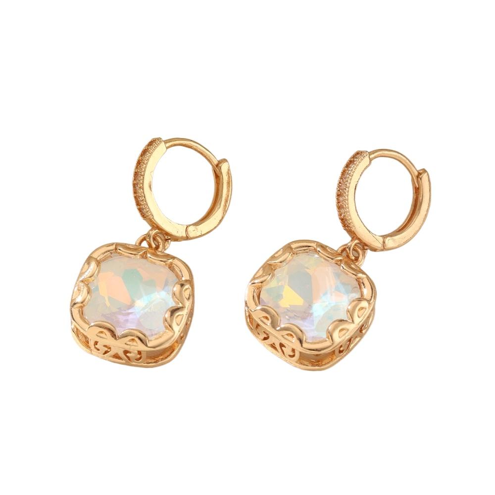 Trendy Blue Square Zircon Drop Earrings for Women Fashion Gold Color Earring Jewelry Party Accessories