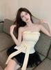 #Summer new pure desire wind fungus edge splicing tube top binding nun integrated top with chest pad