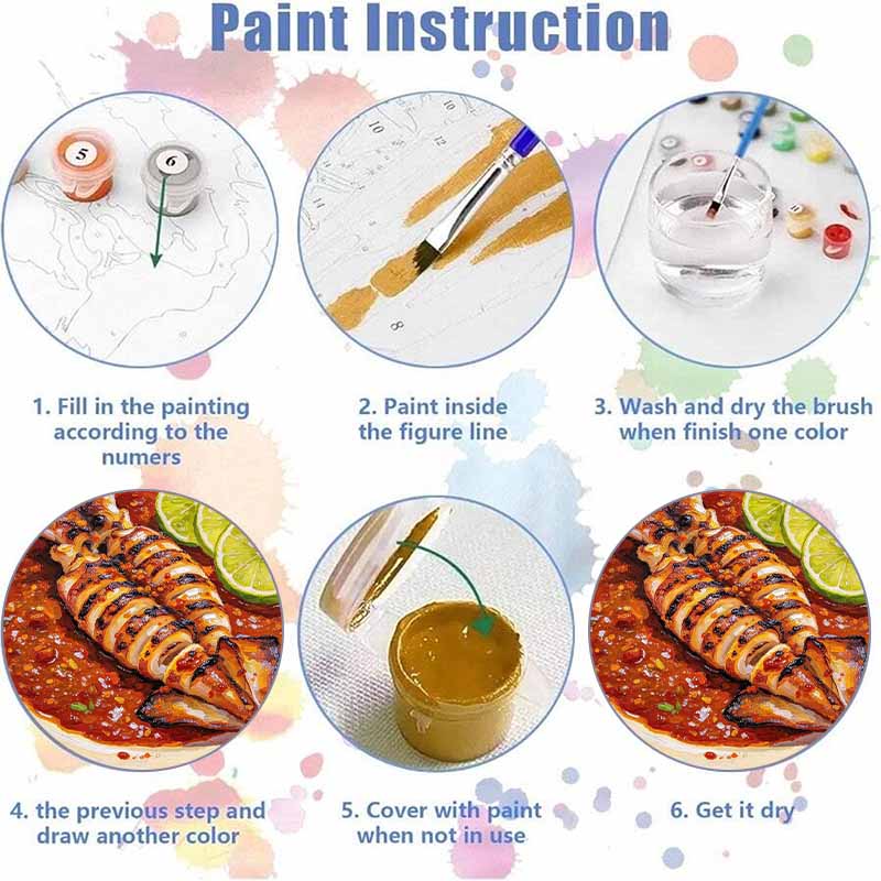 Grilled squid food paintbynumber kit. from beginners to advanced levels. for home decoration and DIY art oil painting.