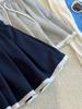 Women's Summer Lace Trim Pleated A-line Skirt with Elastic High Waist and Drawstring