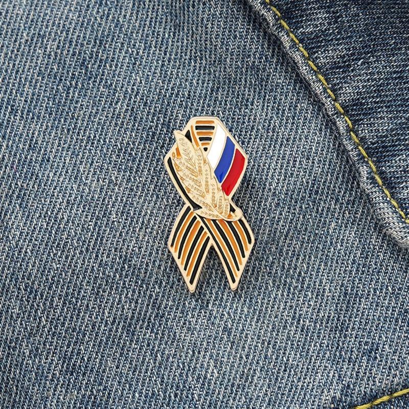 Russian Brooch Pin Ribbon Ear of Wheat Russian Flag Saint George Victory Day Brooches Lapel Pin Badge Festive Gifts