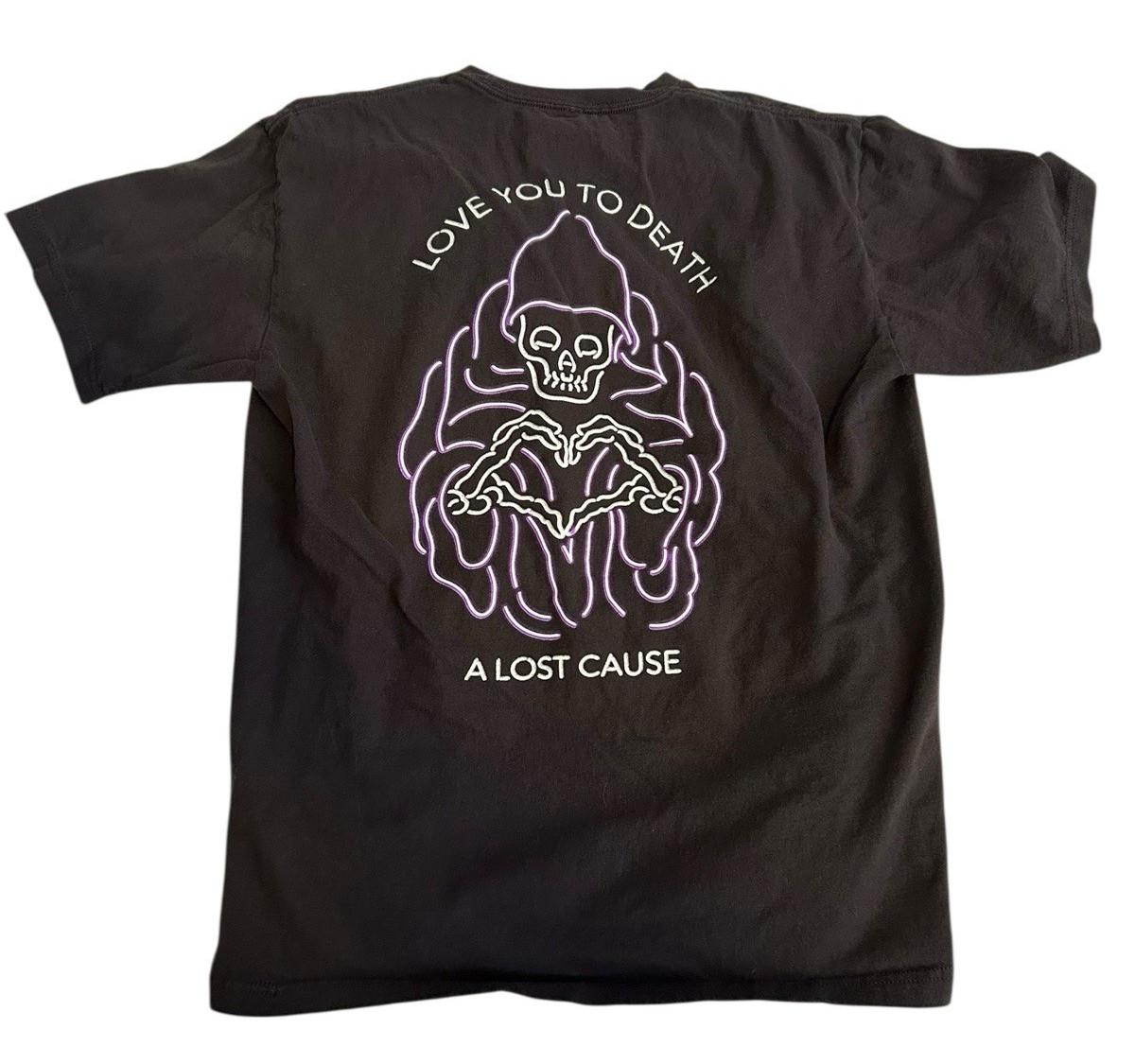 A LOST CAUSE -Love You To Death Tee Mens Large Black Neon Purple Skeleton Creepy Unisex T-Shirt XXXXL