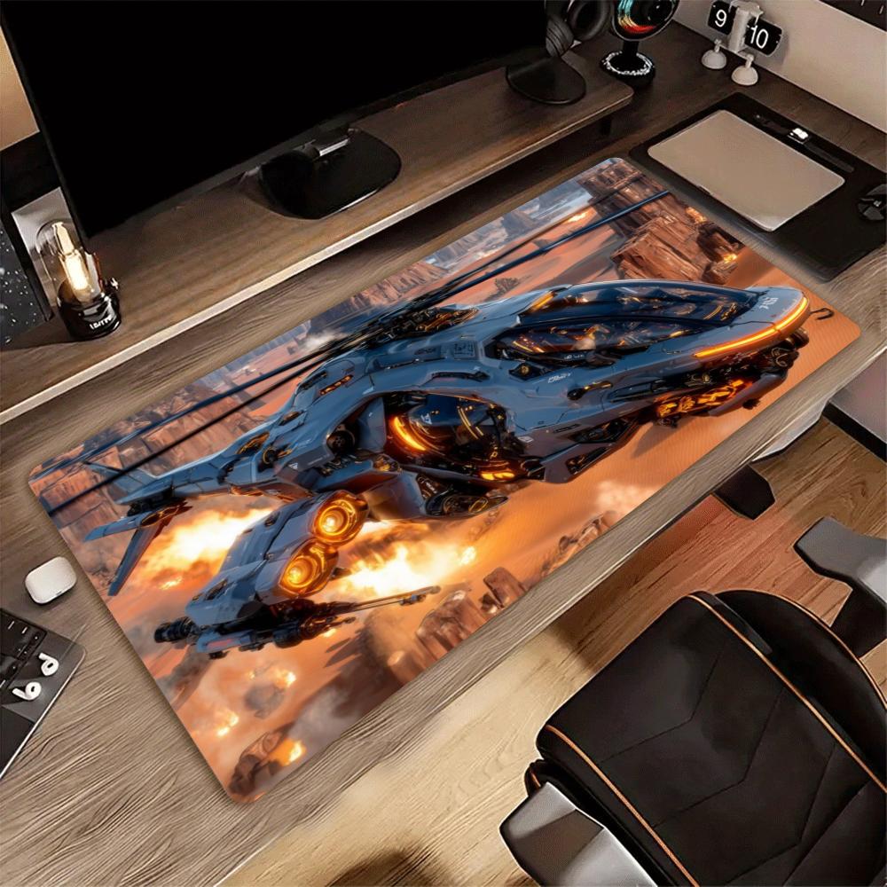 Sci-Fi Spaceship Desert Mecha Helicopter XXL Deskmat Non-Slip Rubber Mouse Pad Keyboard Game Mouse Mat Computer Gaming Art