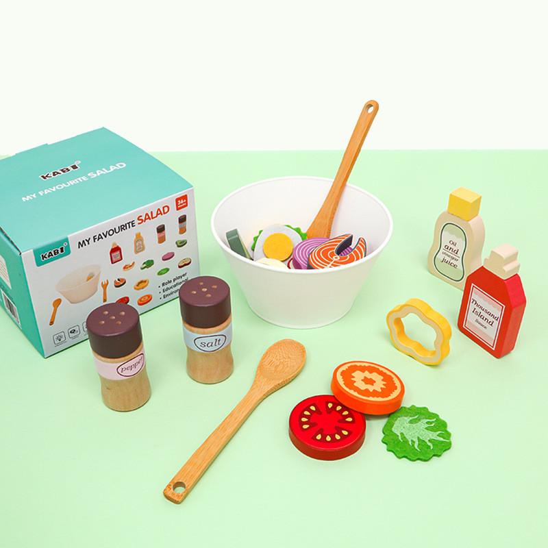 

Fun Wooden Simulation Vegetable And Fruit Seasoning Salad Ingredient Toy Set