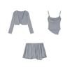 Spring and summer new temperament suit women's sunscreen cardigan with suspender vest top pleated short skirt three-piece set