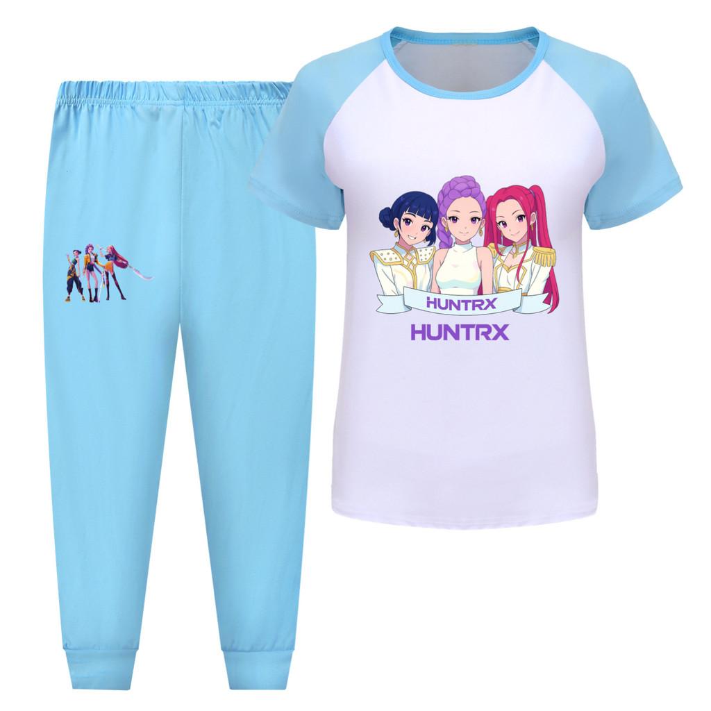 

5026 Kids Girls Rumi Zoey Mira Hunters Print T-shirt Pants Trouser Clothes Set 160cm світло-синій колір