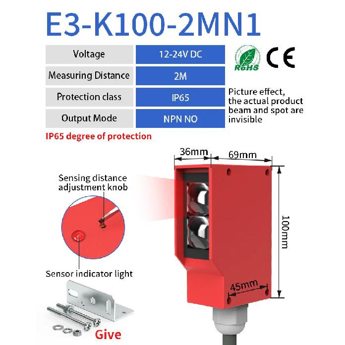 

GTRIC Square Photoelectric Sensor Optic Infrared Switch Diffuse Reflection IP67 Waterproof 24-220V AC DC Universal 7m Distance 3-Wire NPN NO IP65