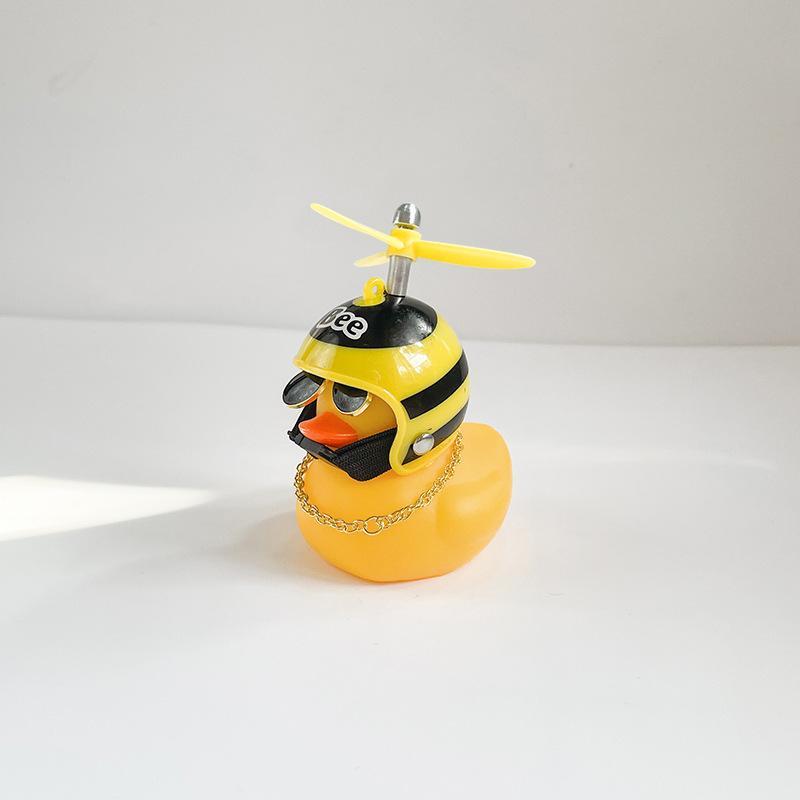 Car Broken Wind Small Yellow Duck With Helmet Airscrew Bicycle Moto With Straps Auto Pasted Accessories Interior Cycling Decor