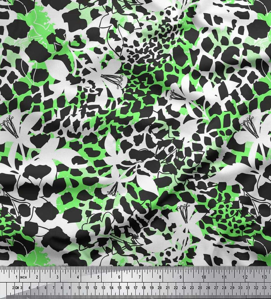 Soimoi Purple Japan Crepe Satin Fabric Leopard Animal Skin Printed Fabric 1 Metre 42 Inch