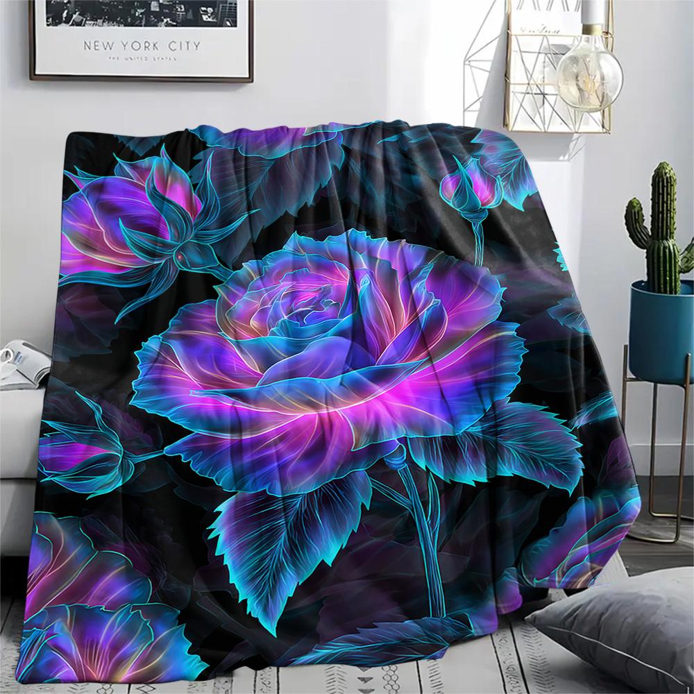 Rose Print Flannel Blanket, High Quality Comfortable for All Seasons, Home Decor, Warmth and Comfort, Perfect for Christmas Gifts