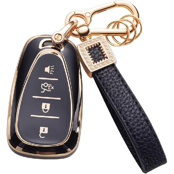 for Toyota Key Fob Cover with Leather Lanyard, Car Key Fob Case Compatible with 2018- Camry RAV4 Highlander Avalon C-HR Prius Corolla GT86 Smart Key