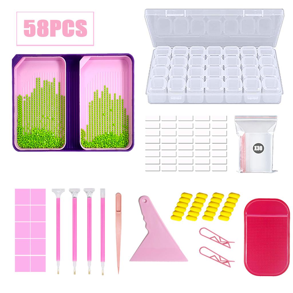 Diamond Painting Tools Kit Double Slot Sorting Trays 45/58PCS Set with Roller Tweezers Glue Clay DIY Rhinestone Embroidery Accessories
