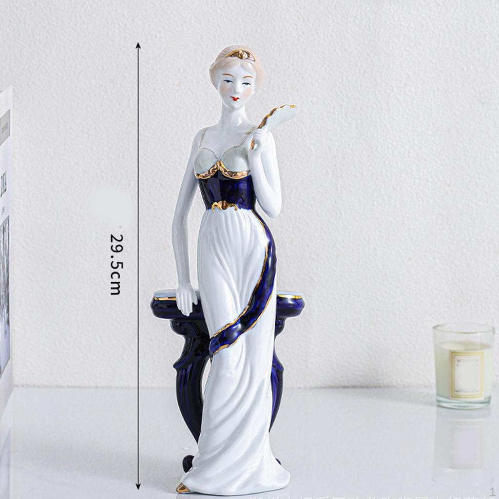 Ceramic Girl Statue Lady Figurine Collectible Ornament Sculpture for Entrance Cabinet Desk Fireplace