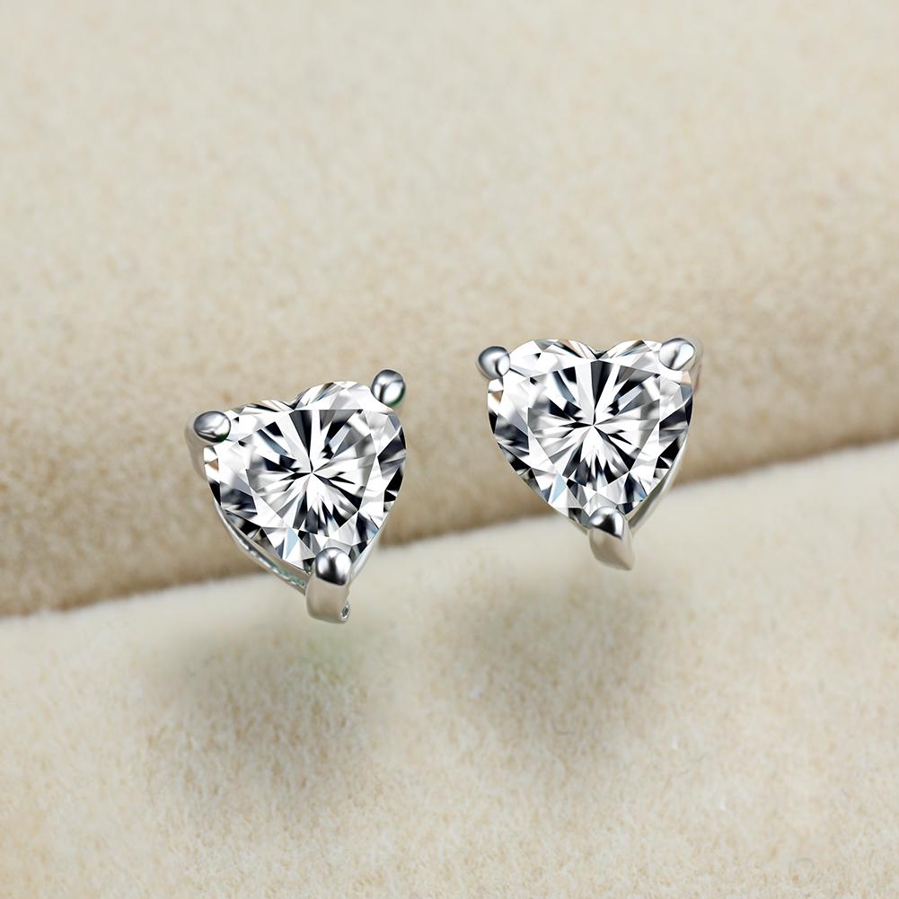 Buy Cute Love Heart Shape Crystal Stud Earrings Fashion Silver Three
