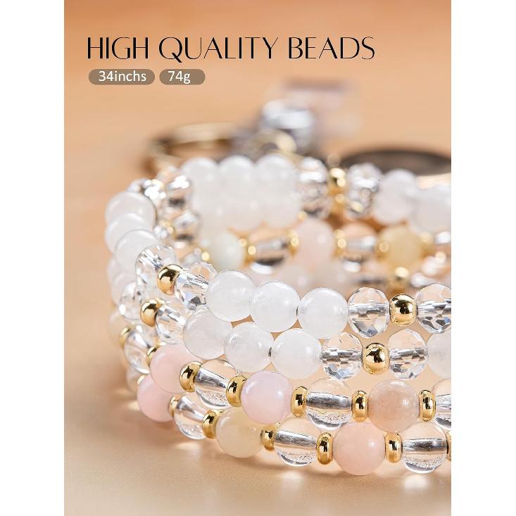 Retractable Lanyards for ID Badges and Keys, Beaded Lanyards for Women Natural Stone, Teacher Lanyard High-Performance Cute Lanyard Morganite