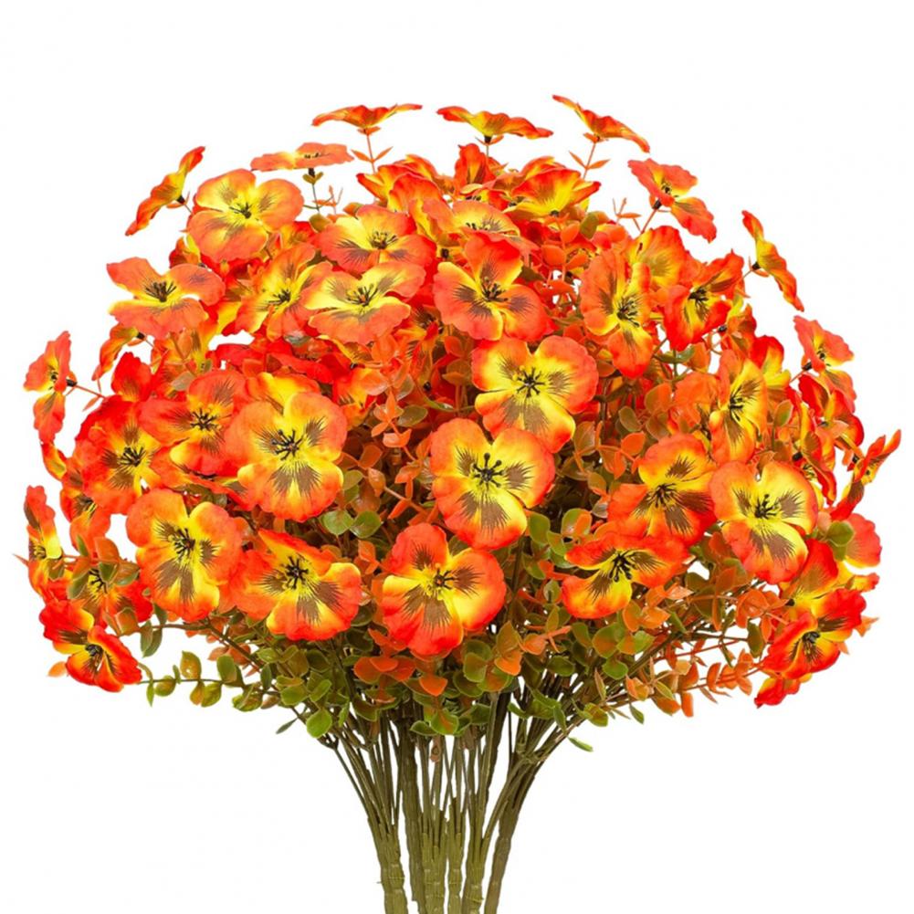 High-quality Artificial Flowers Uv Resistant Artificial Pansy Flowers with Eucalyptus Leaves for Home Garden Decor