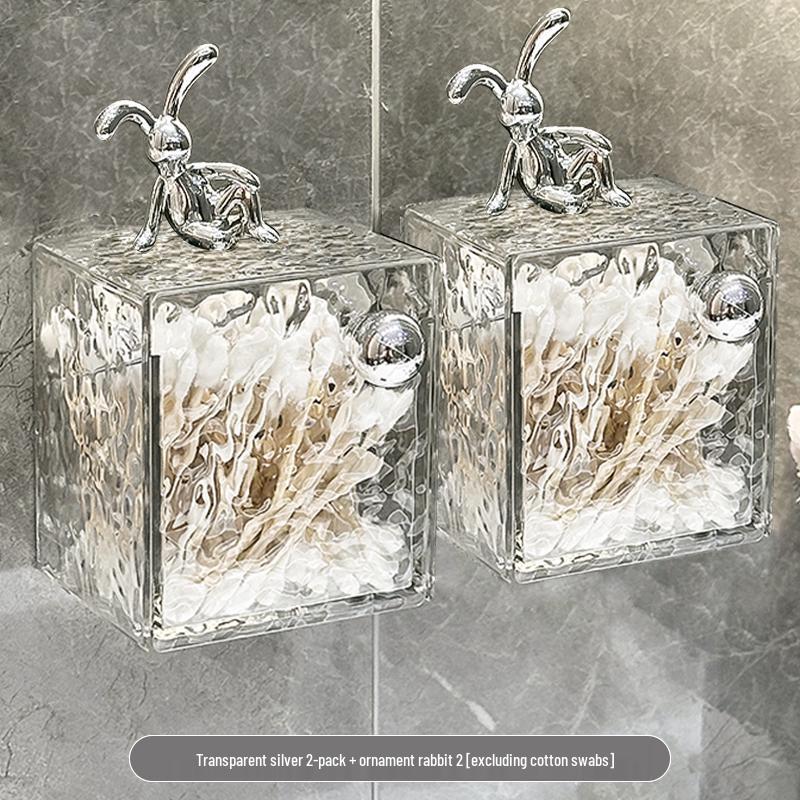 Wall-Mounted Transparent Bathroom Organizer: Cotton Swab Box, Mirror Cabinet, Cotton Pad Holder, and Lipstick Display Rack