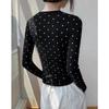 Korean Style Round Neck Polka Dot Long Sleeve T-shirt for Women Autumn Winter New Slim Fit Inner Layering Shirt Top