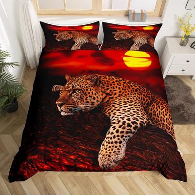 Wildlife Three-Piece Quilt Cover 3D Digital Printing Bedding Set Leopard Bed Cover