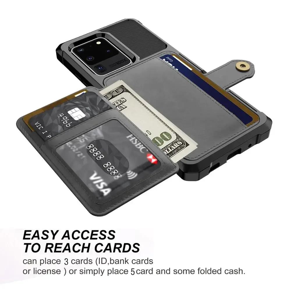 For Samsung Galaxy S20 Ultra S10 S9 Plus S10e Credit Card Case PU Leather Flip Wallet Cover with Photo Holder Hard Back Cover