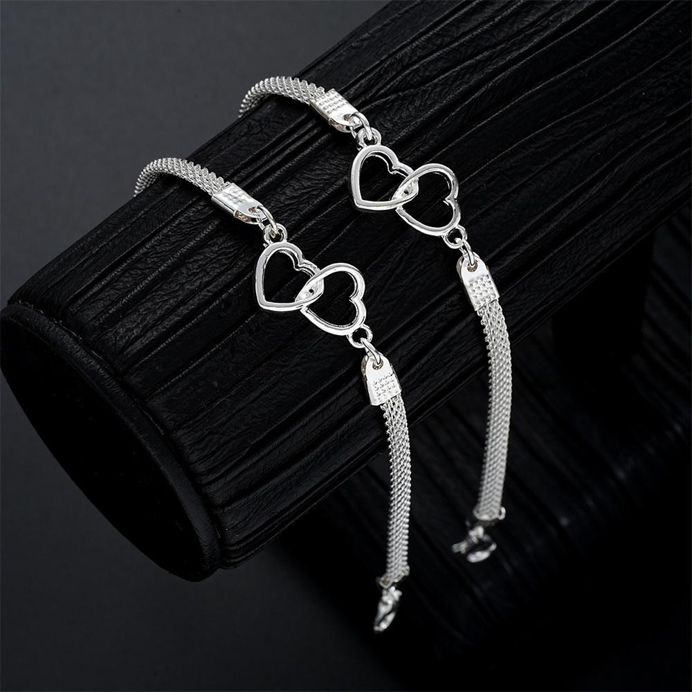 1Pcs Love Heart Couple Bracelets for Women Men Silver Color Double Layer Matching Chain Bracelet Lover Jewelry Gift