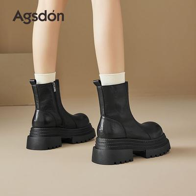 Augustine Platform Martin Boots New Autumn and Winter Black Thick Heel Medium Tube Short Boots British Style Boots