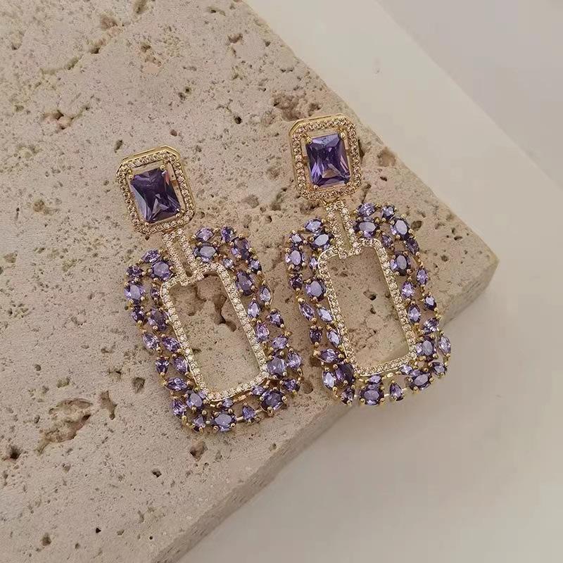 Luxurious Purple Diamond Stud Earrings in Niche Cool Style for Women
