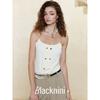 Blacknini Yin Waffle/One Woven Chain Silk Blended Double Row Gold Buckle Sling Top