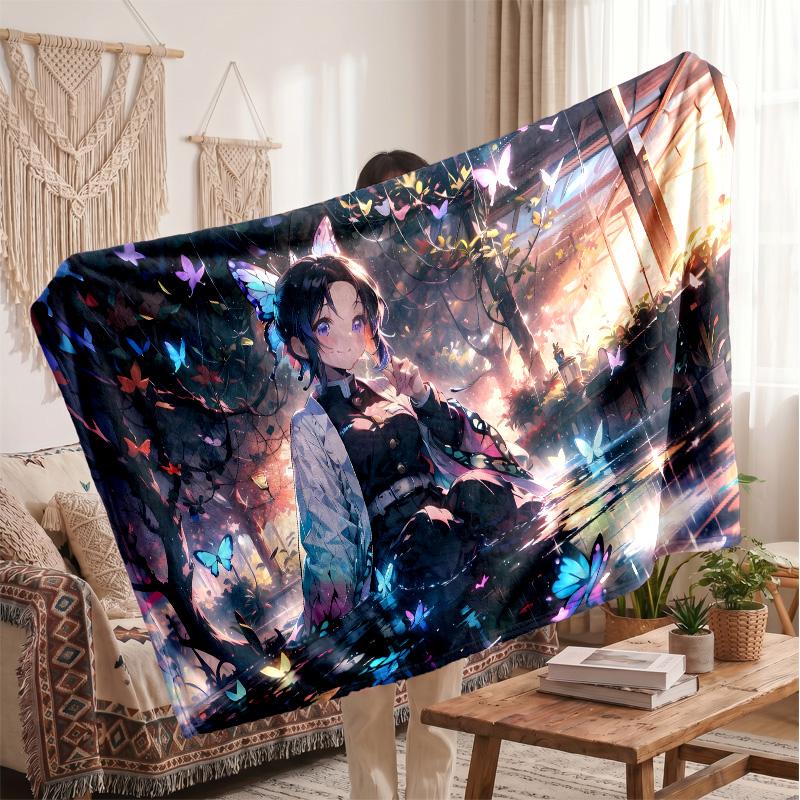 Shinobu Kocho Printed Flannel Blanket, Skin Friendly Warm Throw for Indoor Couch Bed Daily Use