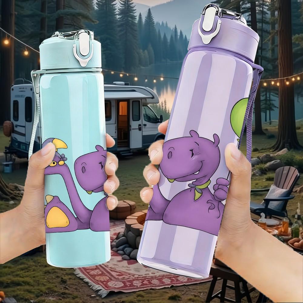 1PC Purple Dragon Balloon 750ml Color Plastic Sports Water Bottle Leakproof Flip Straw Lid Suitable for Sports Office Home Use