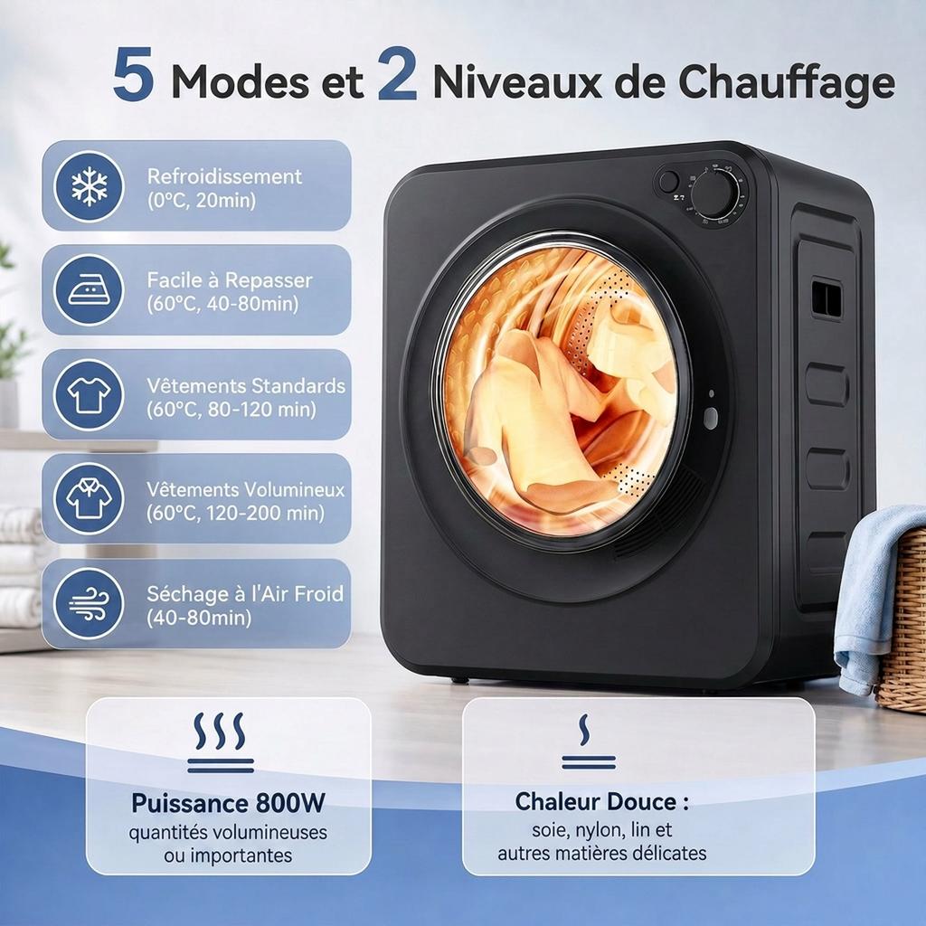 Vented Tumble Dryer, 5 Drying Modes, 400/800 W, Black