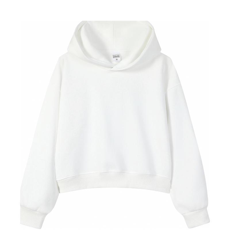 Silver Fox Velvet Women's 450g Heavyweight Hooded Sweatshirt - Short, Trendy Drop Shoulder Pullover for Autumn/Winter