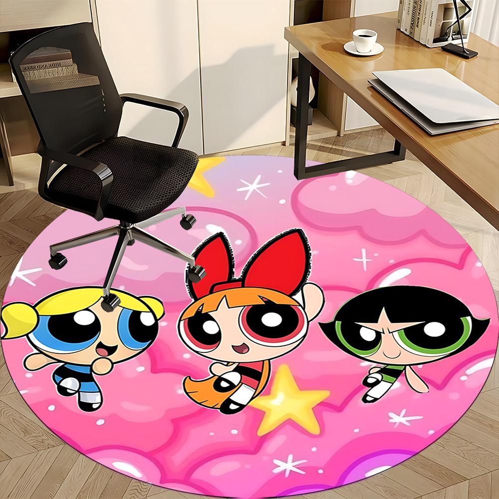 1pc Powerpuff Girls Chair Carpet for Office Non Slip, Machine Washable Rug for Office, Room Holiday Decor for Christmas, Birthday Polyester