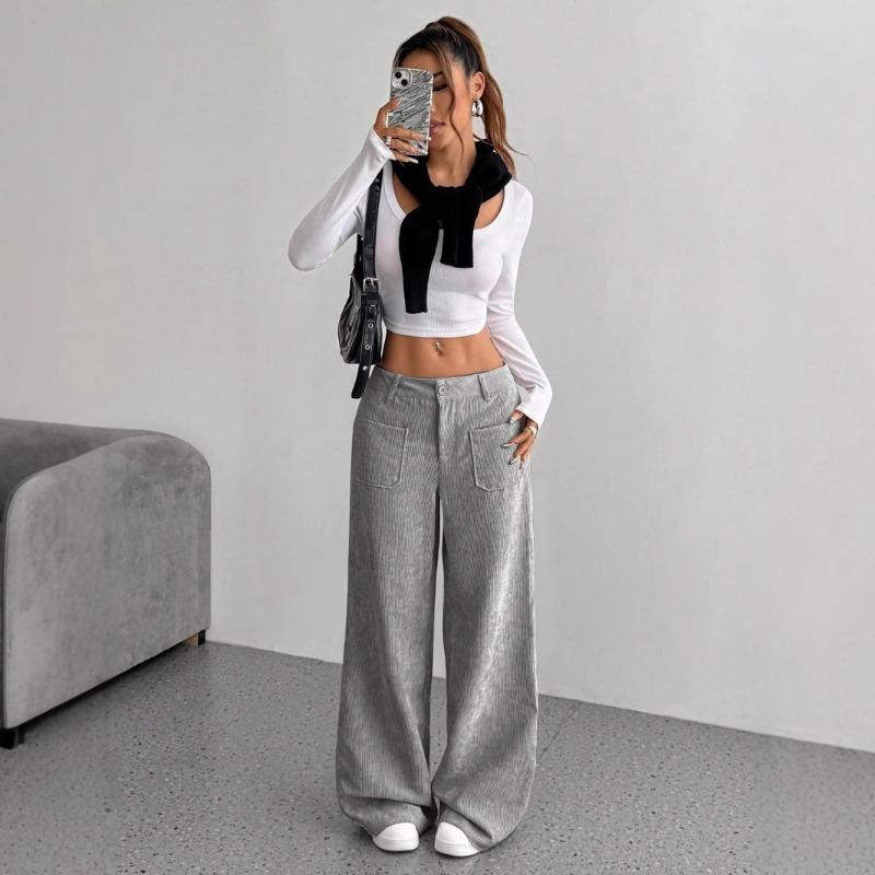 European American Autumn Winter Corduroy Pants for Women New Loose Casual Fashion Slim Slim S