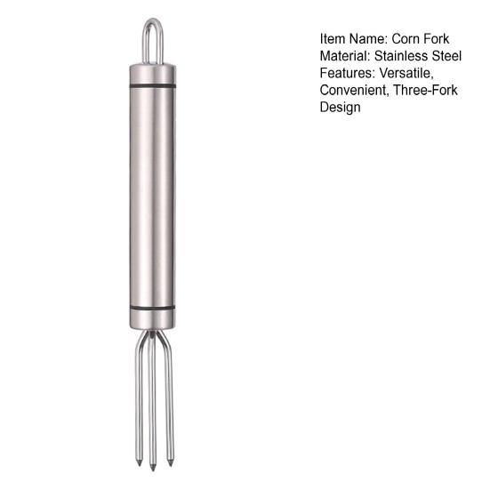 Stainless Steel Corn Holders Fork Reusable 3 Prong Potato Holder for BBQ Rust-Proof Kitchen Gadget with Hanging Ring