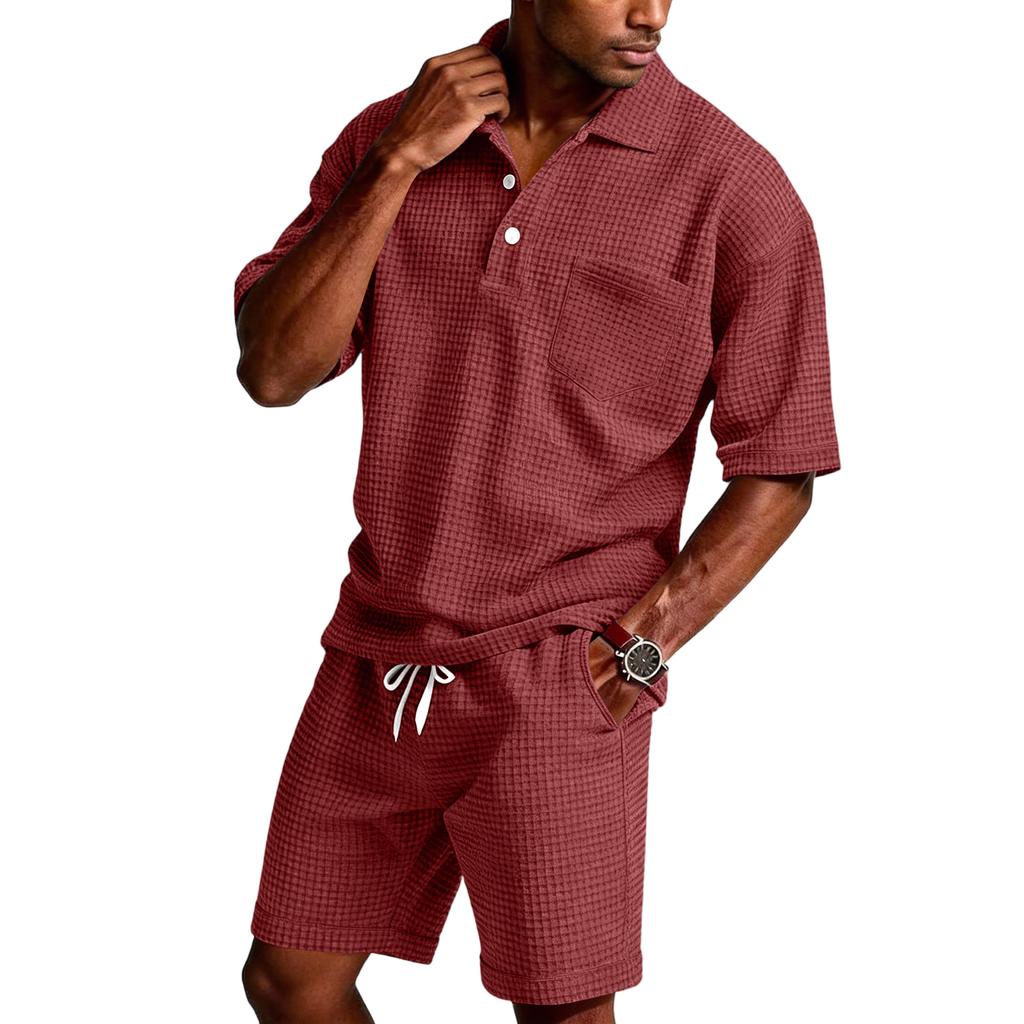 Men's Summer Hawaiian Button Shirt Shorts Set