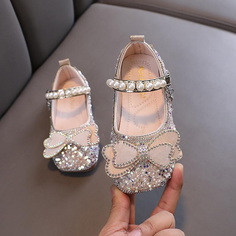 

Autumn new style ladylike baby girl girls princess rhinestone flat shoes, leather shoes, dance performance shoes 36 золотий