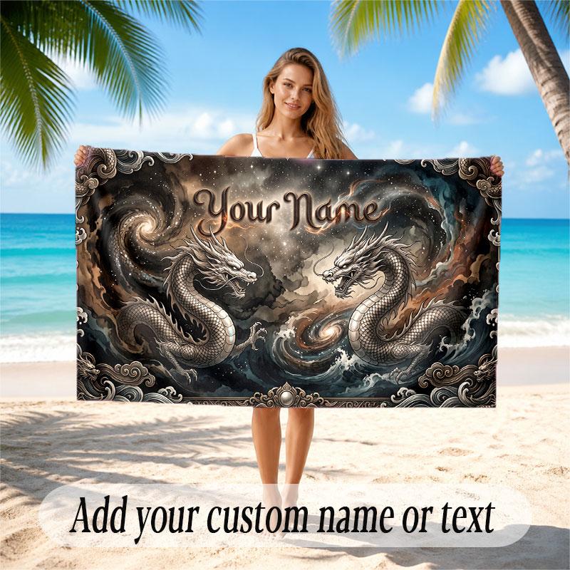 Dragon Theme Soft Beach Towel Personalized Custom Name Text Towel Portable for Beach Pool Travel