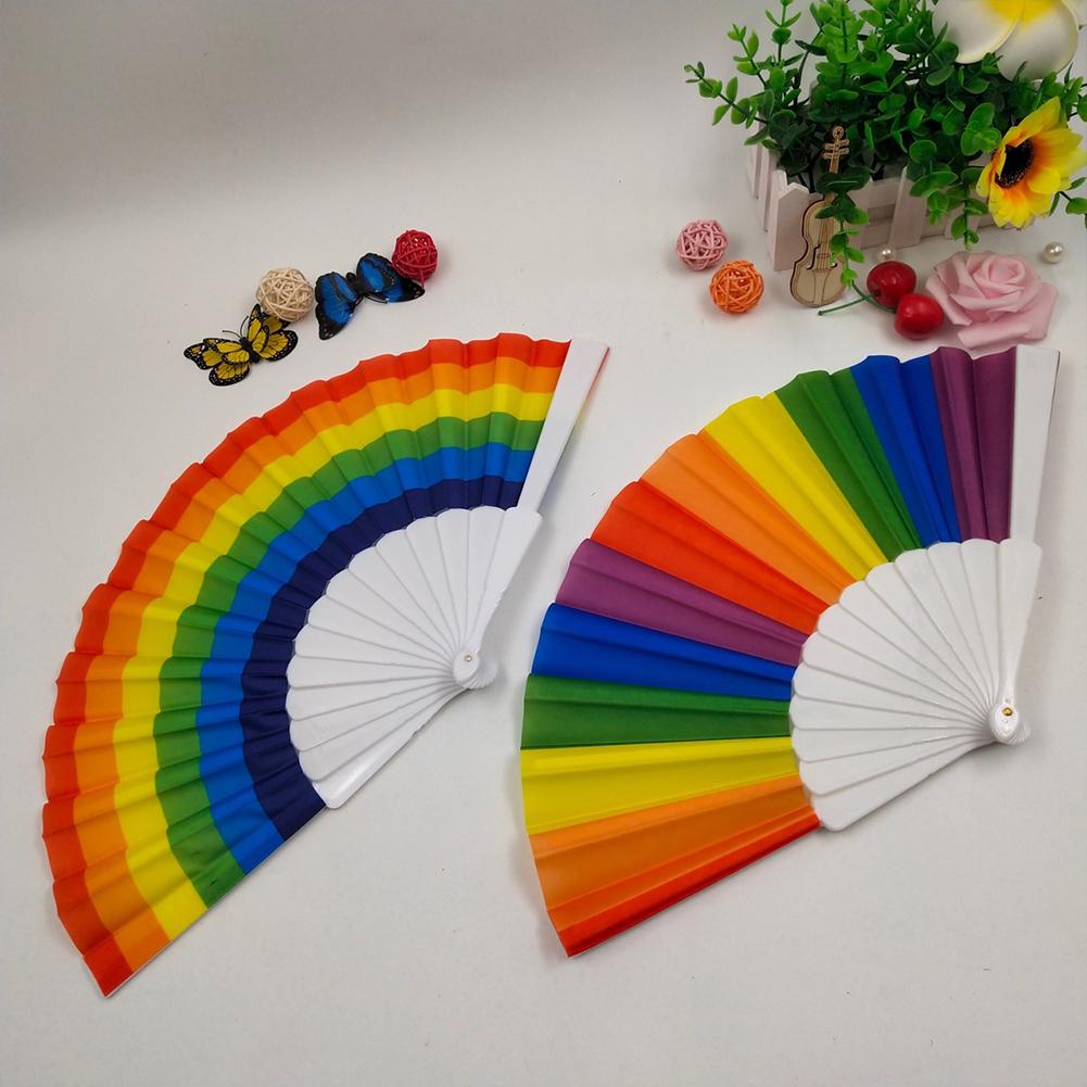 6pcs Rainbow Fan Colorful Rainbow Pride Handheld Fan Party Decor Hand Rainbow Folding Fans 7 Inch Dance Fan Gay Pride Fan