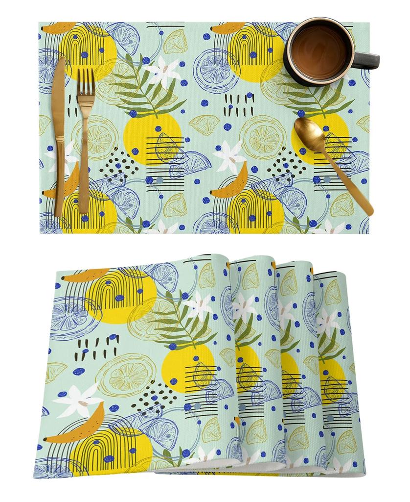 1PC Lemon Idyllic Plaid Fruit Kitchen Dining Table Decor Accessories Placemat Heat Resistant Linen Tableware Pads Mats